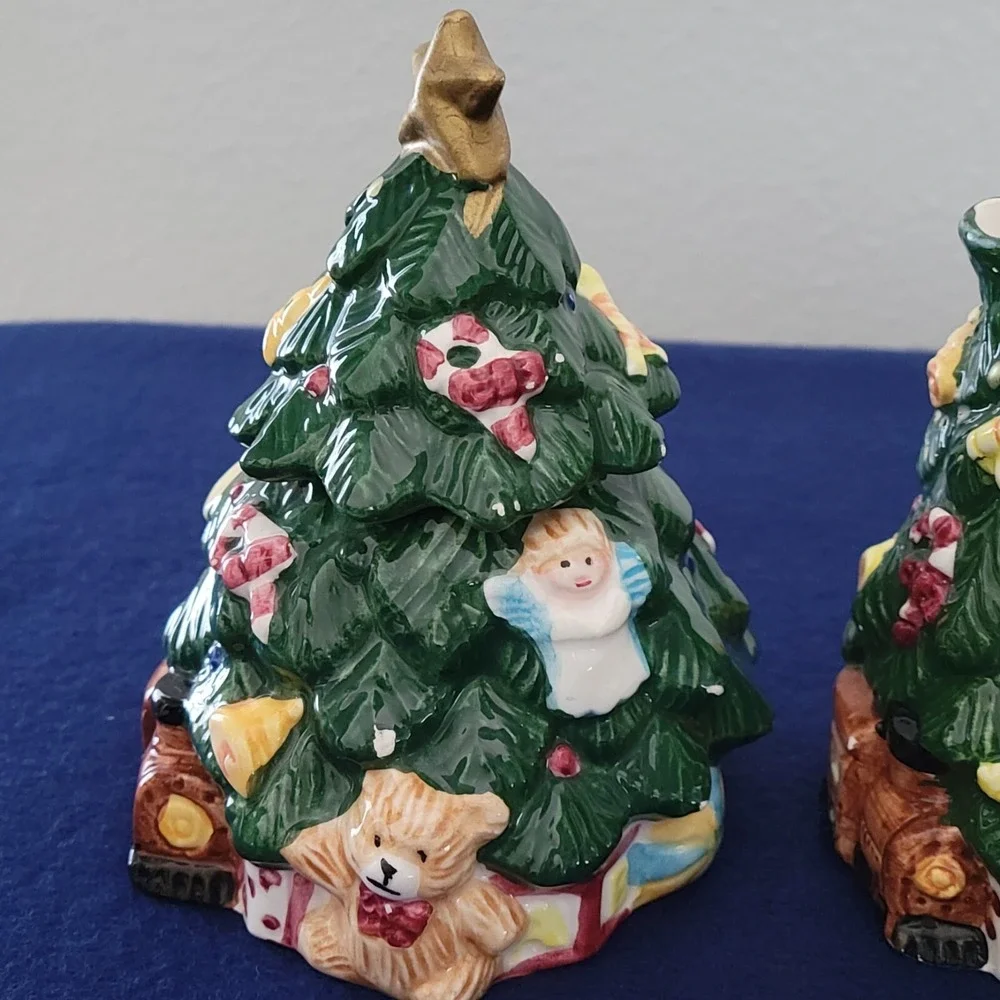 Home Trends Earthenware Christmas Tree Sugar Creamer NO SPOON Box 1995 Vintage